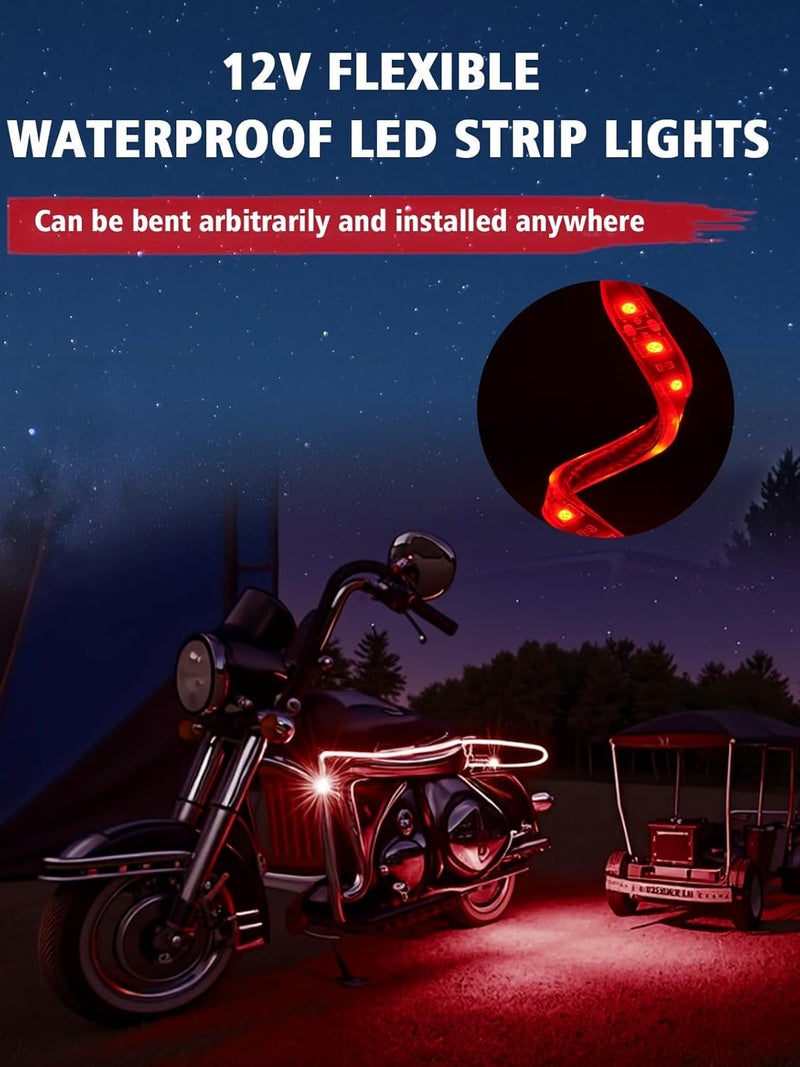 YM EBright 4Pcs Led Strip Lights for Car, 12inch Waterproof IP68 Car Underglow Strip Lights Decoration 18SMD 12V Led Interior Exterior Lights Strip for Cars Motorcycles Truck Golf Cart Boat - Red - Image 4